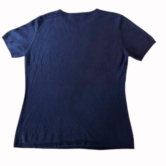 Saks Fifth Avenue “Real Clothes” Navy Cashmere Silk Sweater Large — Short Sleeve - Picture 8 of 13